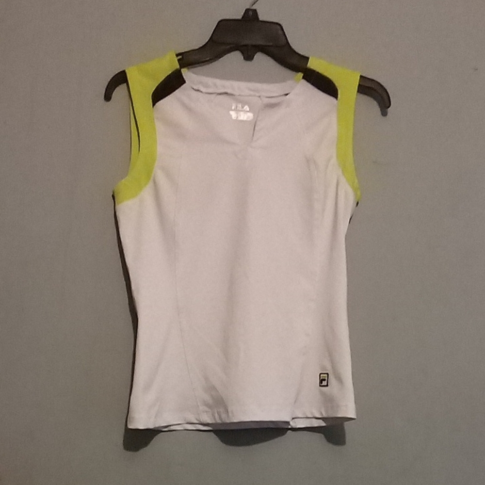 Fila Women's White and Lime Green Tank Top